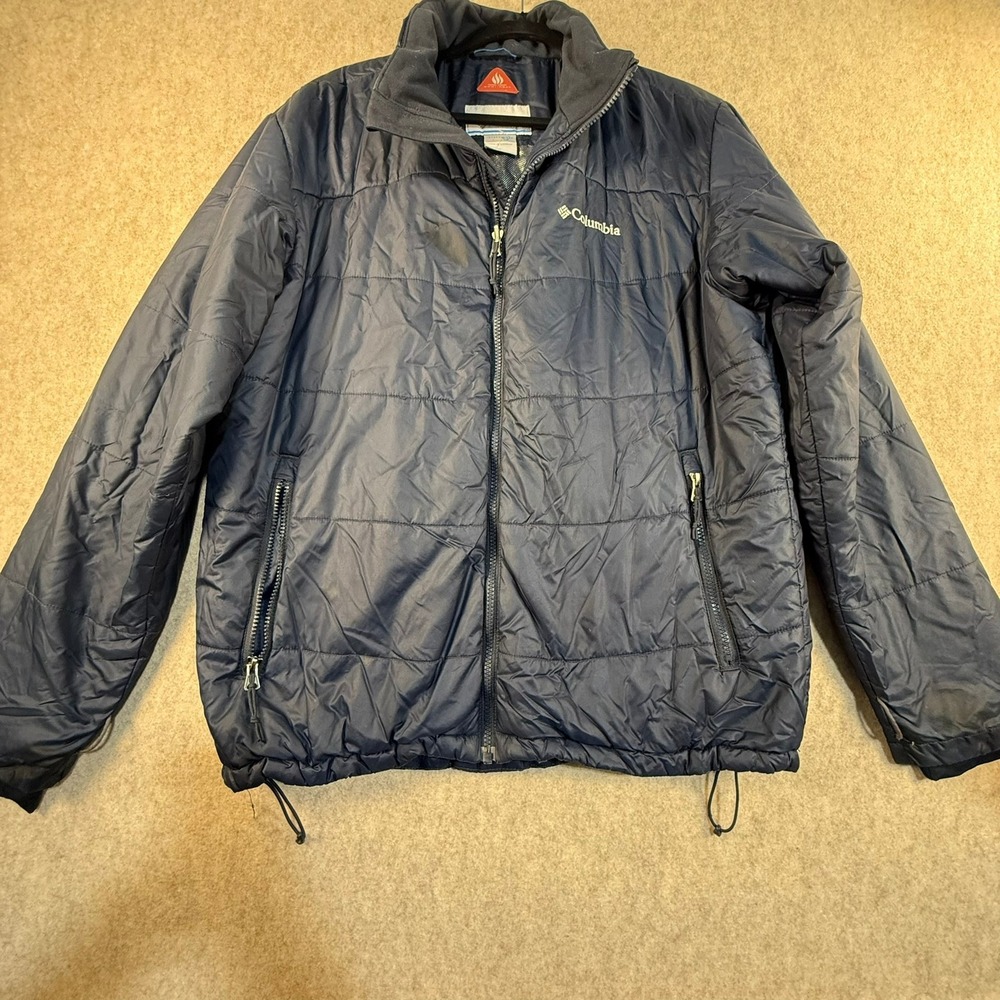 Columbia Interchange Omni-Heat Puffer Jacket Mens Large Navy Blue Full Zip Coat
